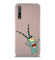 Huawei Y8P Soft Premier Kapak Plankton Tasarımlı Silikon Kılıf - Pudra (Şeffaf)