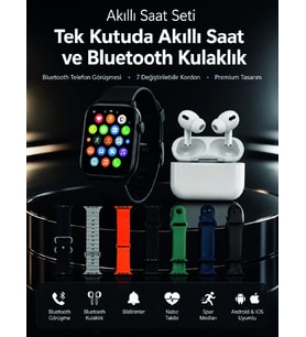 7 Kordonlu Akıllı Saat Ve Bluetooth Kulaklık Seti Nabız Takibi, Bildirimler Ve Spor Modları