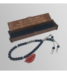 Kişiye Özel Ahşap Kutusunda Oniks Doğal Taşlı İsimli Tespih