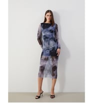 LCW Vision Lacivert Bisiklet Yaka Batik Desenli Kadın Bodycon Elbise