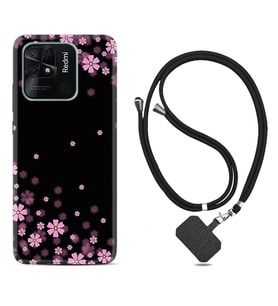 Xiaomi Redmi Note 7 8 9 Pro 10 2022 10 Pro 10S Kılıf Boyun Askılı Silikon Black flowers 1391