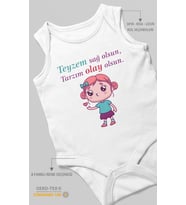 Teyzem Sağ Olsun,Tarzım Olay Olsun Baskılı Bebek Zıbını – Çıtçıtlı Body  %100 Pamuk Sıfır Kol (Beyaz)