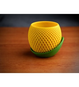 3D Baskı Küre Saksı - Kafes Dokulu İki Parçalı Dekoratif Saksı - Sarı-Yeşil