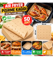 Mey İthalat® 50 Adet Air Fryer Pişirme Kağıdı Tek Kullanımlık Hava Fritöz Yapışmaz Yağlı Kağıt Delikli Model