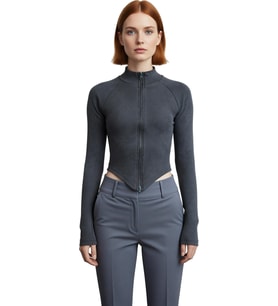 Stil Kadın Yıkamalı Fermuarlı Fitted Vücuda Oturan Fitilli Esnek Bluz Regular Örme Slim Kalıp
