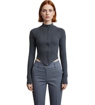 Stil Kadın Yıkamalı Fermuarlı Fitted Vücuda Oturan Fitilli Esnek Bluz Regular Örme Slim Kalıp