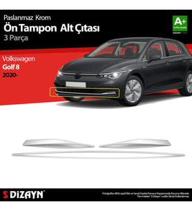 Drs Tuning Golf Uyumlu 8 Hatchback Krom Ön Tampon Alt Çıtası 3 Parça. 2020 Üzeri Parça
