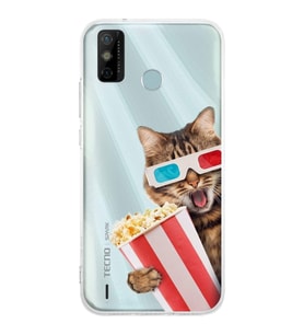PrintiFy Tecno Spark 6 GO ile Uyumlu 1mm Slim Fit Kedi 1 050b Baskılı Şeffaf  Kılıf