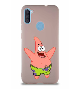 Samsung Galaxy A11 Soft Premier Kapak Patrick Yıldız Tasarımlı Silikon Kılıf - Pudra (Şeffaf)