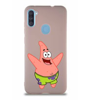 Samsung Galaxy A11 Soft Premier Kapak Patrick Yıldız Tasarımlı Silikon Kılıf - Pudra (Şeffaf)