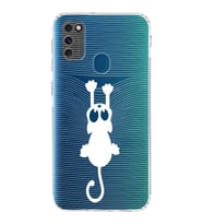 Samsung Galaxy M30s  Kamera Korumalı Kapak Çizgi Kedi Tasarımlı  Şeffaf  Kılıf