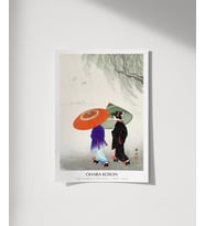 Çerçevesiz Poster Ohara Koson Yağmurda İki Kadın (Çok Renkli)