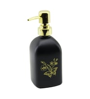 CAM KARE - SİYAH ŞİŞE--SARI KELEBEK-ÇiÇEK DESEN SIVI SABUNLUK 400ML GOLD PLASTİK POMPA (4767)