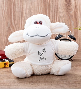 Kişiye Özel Kelebekler Uçuyor İsimli Peluş Koyun (Beyaz)