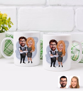 BK Gift Kişiye Özel Sevgililer Karikatürlü İkili Kupa Bardak-100