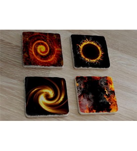 Güneş Tutulması ve Kozmik Görüntüler Doğal Taş Bardak Altlığı 4'lü set - Natural Stone Coasters