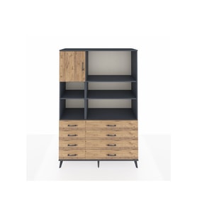 Hyperion Gardrop 7 Raflı 8 Çekmeceli Tek Kapaklı  132x44x195 Antrasit-Çam