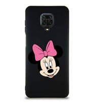 Xiaomi Redmi Note 9 Pro Soft Premier Kapak Minnie Mouse-C Tasarımlı Silikon Kılıf - Siyah (Şeffaf)