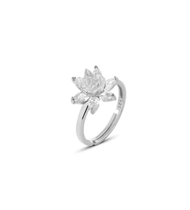 925 ayar Gümüş Lotus Nilüfer Çiçeği Ayarlanabilir yüzük (STD)