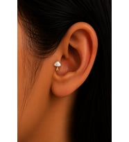 Sertifikalı 316L Çelik Beyaz Görünümlü Mantar Figürlü Premium Altın Kaplama Tragus ve Helix Piercing