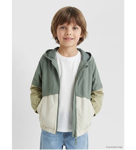 LCW Kids Haki Kapüşonlu Renk Bloklu Erkek Çocuk Yağmurluk