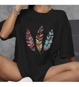 Unisex Bisiklet Yaka Baskılı Oversize T-Shirt - Siyah