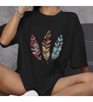 Unisex Bisiklet Yaka Baskılı Oversize T-Shirt - Siyah