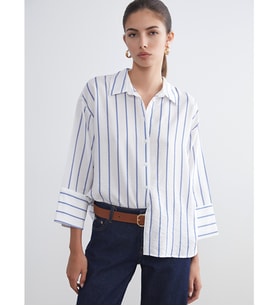 LCWAIKIKI Classic Lacivert Çizgili Oversize Kadın Gömlek
