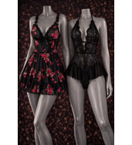 Siyah Dantel Fantazi Gecelik & Çiçek Desenli Tül Babydoll Set (Romantik Koleksiyon) (Karışık)