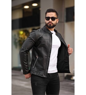 Yeni Sezon Erkek Premium Karbon Deri Slim Fit Mevsimlik Ceket (Siyah Deri)