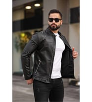 Yeni Sezon Erkek Premium Karbon Deri Slim Fit Mevsimlik Ceket (Siyah Deri)