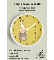 İsme Özel Sevimli Hayvanlar Çocuk Odası Duvar Saati Orta Boy 30 cm Beyaz Camlı Sessiz