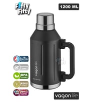 Vagonlife 1.2 Litre Bardaklı Kullanım Kulplu Paslanmaz Çelik Termos-FFVGN1004-1200ML (Siyah)