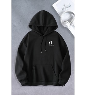 Unisex Kadın Erkek Ciel Lune Markalı Oversize Sweatshirt 2 İplik (Siyah)