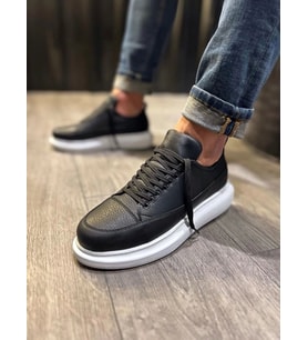 Ekard Bağcıklı Cilt Erkek Günlük Sneaker Ayakkabı CBT Siyah