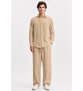 Erkek Bej Regular Fit Müslin Pantolon