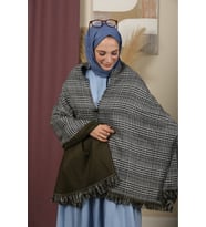 Çift Taraflı Ekose Kışlık Omuz Şalı (Siyah - Beyaz)