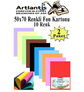 Fon Kartonu 10 Lu 50x70 Cm 2 Paket Arlantis 10 Renk Fon Kartonu 50*70 Okul Sınıf Kreş Anasınıfı 