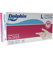 Dolphin Pudrasız Vinil Vinyl Tek Kullanımlık Eldiven Şeffaf Large Büyük Boy - 100'lü 20 Paket -Koli