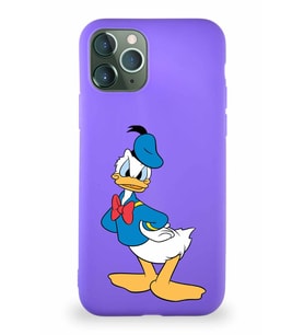 Apple iPhone 11 Pro Soft Premier Kapak Donald Duck-D Tasarımlı Silikon Kılıf - Mor (Şeffaf)