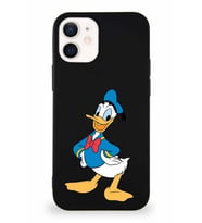 Apple iPhone 12 Mini Soft Premier Kapak Donald Duck-C Tasarımlı Silikon Kılıf - Siyah (Şeffaf)
