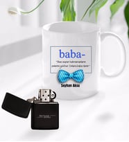 BK Gift Kişiye Özel Babalar Günü Hediyesi Baba Tasarımlı Kupa Bardak ve Benzinli Çakmak Seti-1 (Model 1)