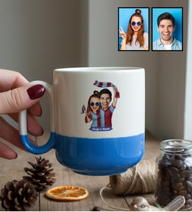 Kişiye Özel Karikatürlü Bordo Mavi Taraftar Sevgiliye Hediye Kupa Bardak Pro Sevgililer Günü Hediyesi