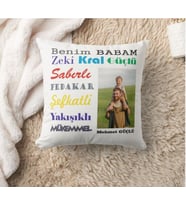 Kişiye Özel Babalar Günü Fotoğraf Baskılı Ve Yazılı İpeksi Kadife Yastık