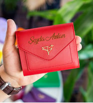 BK Gift Kişiye Özel İsimli Vegan Deri Mini Kırmızı Kadın Cüzdanı, Sevgiliye Hediye, Anneye Hediye, Arkadaşa Hediye