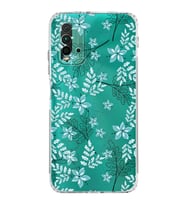 Xiaomi Redmi 9T  Kamera Korumalı Kapak Floral Su Yeşili Tasarımlı Şeffaf  Kılıf