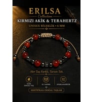 Sertifikalı Bayrak Kırmızı Akik Terahertz Bileklik - 6 MM Doğal Taş Unisex Ayarlanabilir Premium (Çok Renkli)