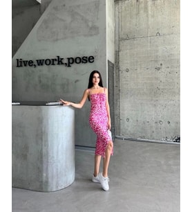 Kaşkorse Desenli askılı elbise (Pembe)