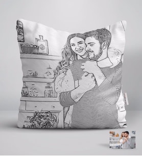 BK Gift Kişiye Özel Tam Boy Karakalem Sevgililer Beyaz Yastık-1