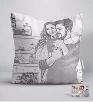 BK Gift Kişiye Özel Tam Boy Karakalem Sevgililer Beyaz Yastık-1